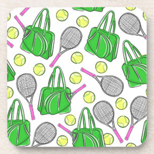 Green Pink Tennis Racquet Bag Balls Preppy Beverage Coaster