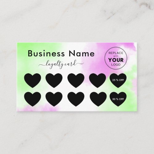 Green Pink Tie Dye Add Logo Discount Minimal Girly Loyalty Card