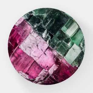 Green Pink Tourmaline Gem Pattern Paperweight