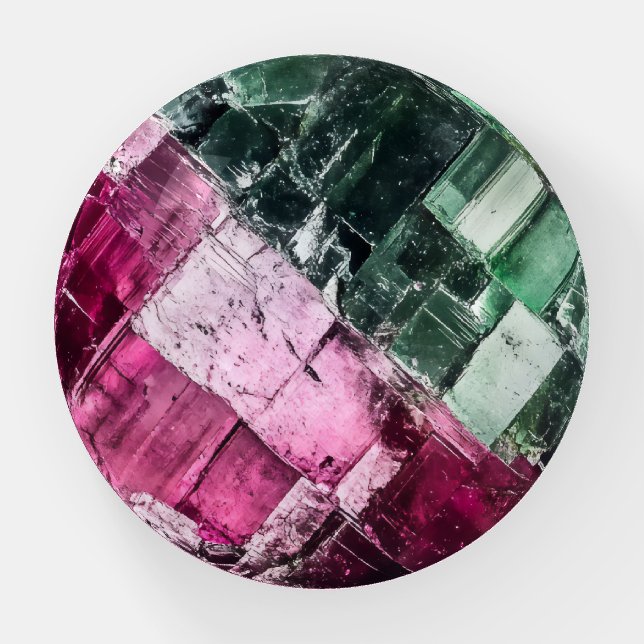 Green Pink Tourmaline Gem Pattern Paperweight (Front)