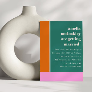 Green Pink Trendy Geometric Wedding Website Invitation