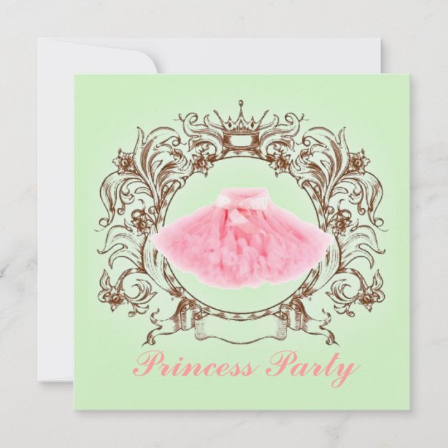 Green Pink Tutu Princess Birthday Party invitation (Front)