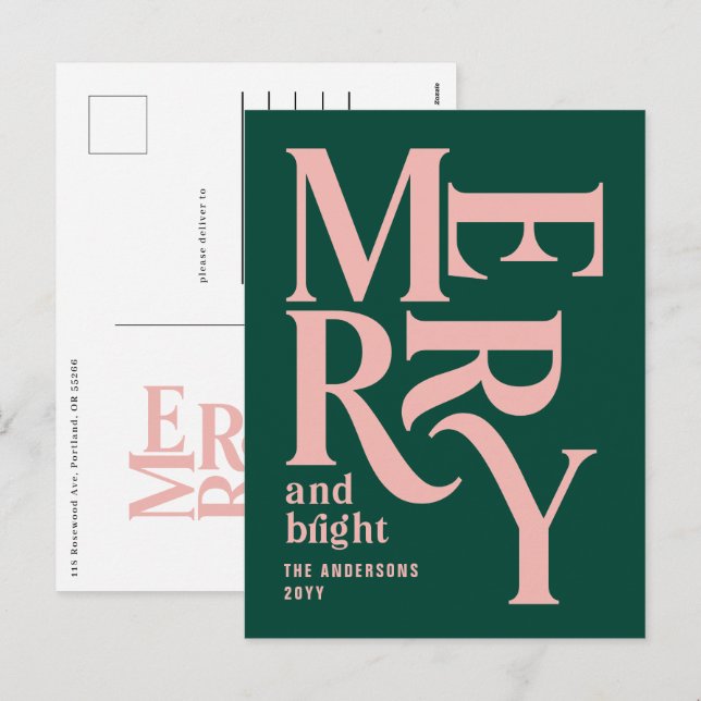 green pink vintage merry chritsmas announcement  (Front/Back)