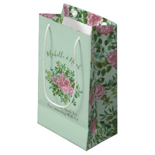 Green & Pink Vintage Wedding Floral Pastel Small Gift Bag