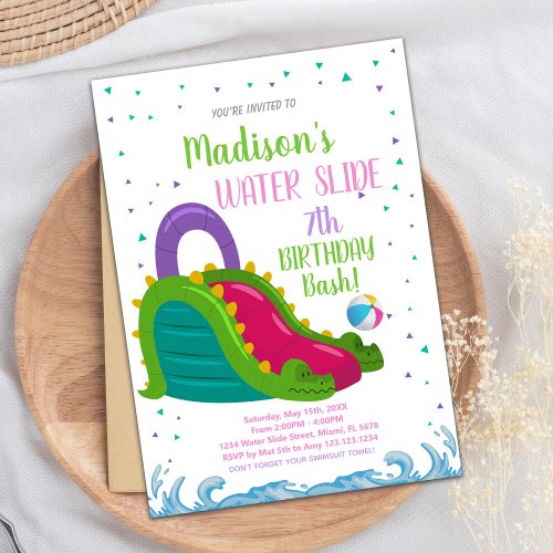 Green Pink Water Slide Birthday Invitations
