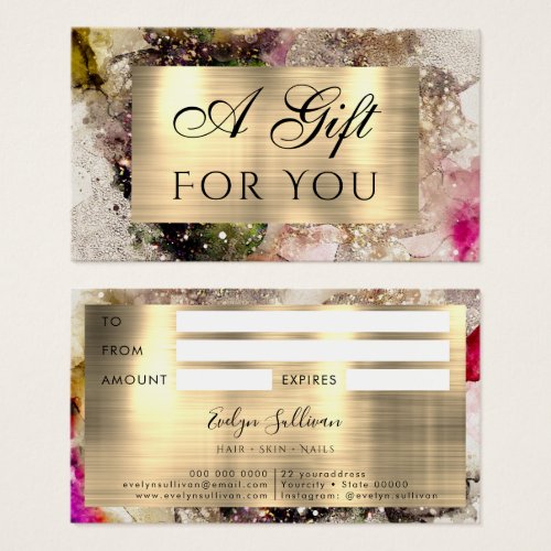 Green Pink Watercolor and Gold Foil Gift Card