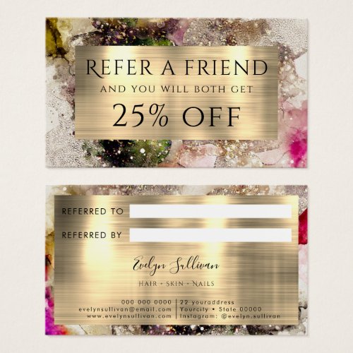 Green Pink Watercolor and Gold Foil Referral Card