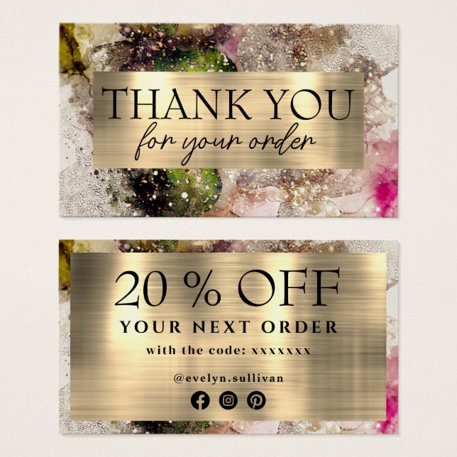 Green Pink watercolor discount card (Front & Back)