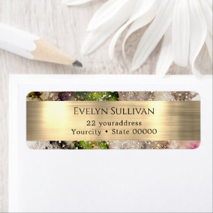 Green Pink watercolor foil return address label