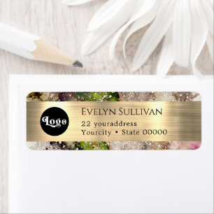 Green Pink watercolor logo return address label