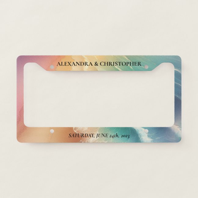 Green Pink Watercolor Ocean Sea Beach Elegant Sun License Plate Frame