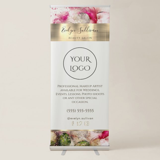 Green Pink Watercolor Retractable Banner (Front)