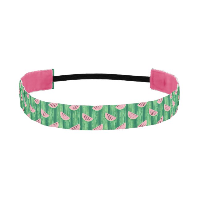 Green Pink Watermelon Slices Fun Summer Pattern Athletic Headband (Front)