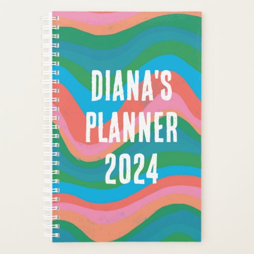 Green Pink Waves Stripes Colorful Bold CUSTOM Planner