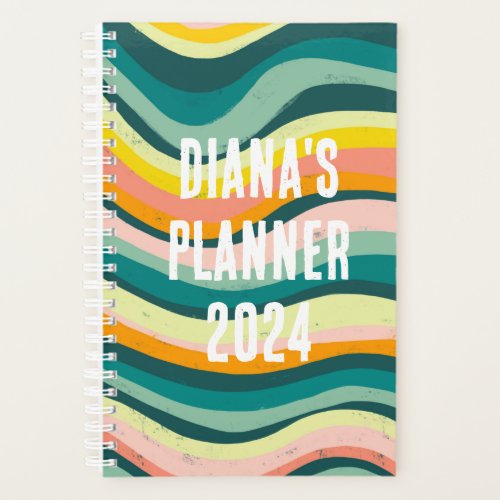 Green Pink Waves Stripes Colorful Bold CUSTOM Planner