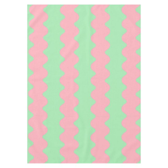 Green Pink Wavy Stripe Minimalist Dining Accent Tablecloth (Front)