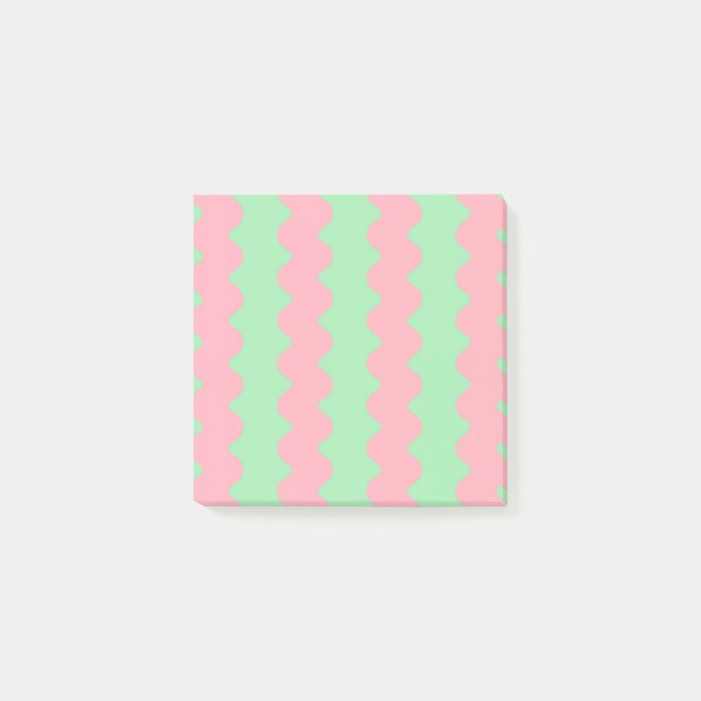 Green Pink Wavy Stripe Minimalist Stationery Post-it Notes (Front)