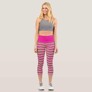Green & Pink Wavy Stripes Capri Leggings