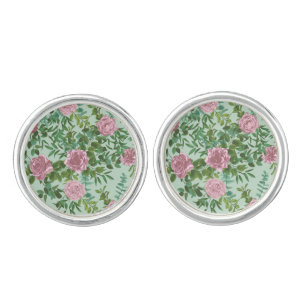 Green & Pink Wedding Pastel Floral Cufflinks