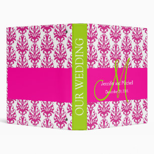 Green Pink White Damask Wedding Binder