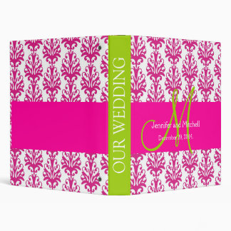 Green Pink White Damask Wedding Binder