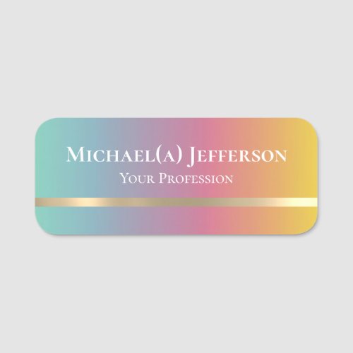 Green Pink Yellow Gradient And Gold Luxury Elegant Name Tag