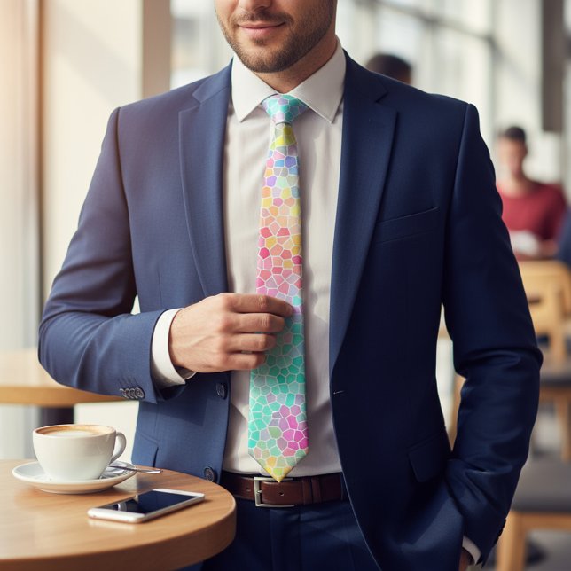 Green Pink Yellow Mosaic Pattern Neck Tie (Creator Uploaded)