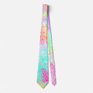 Green Pink Yellow Mosaic Pattern Neck Tie