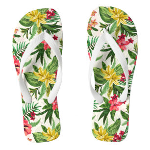 Green Pink Yellow Tropical Blossom Flip Flops