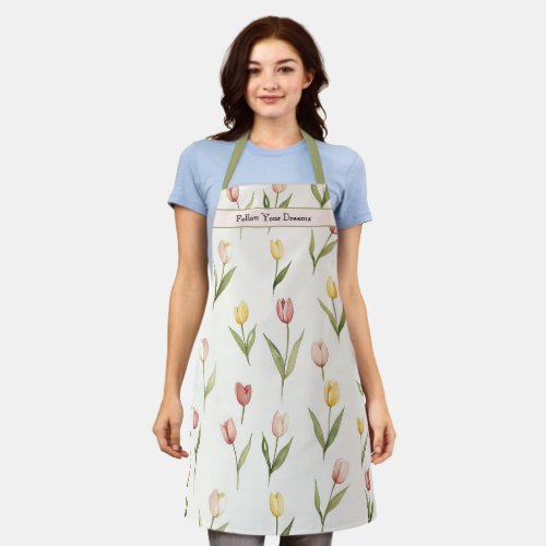 Green Pink Yellow Tulips Daffodils Flowers Dreams Apron