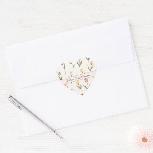 Green Pink Yellow Tulips Daffodils Flowers Dreams Heart Sticker