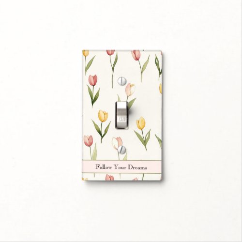 Green Pink Yellow Tulips Daffodils Flowers Dreams Light Switch Cover