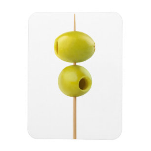Green pitted olives on a skewer magnet