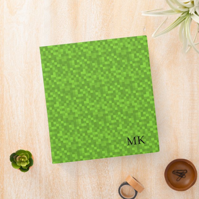 Green Pixel Pattern Retro 8-Bit Gaming 3 Ring Binder (In Situ)