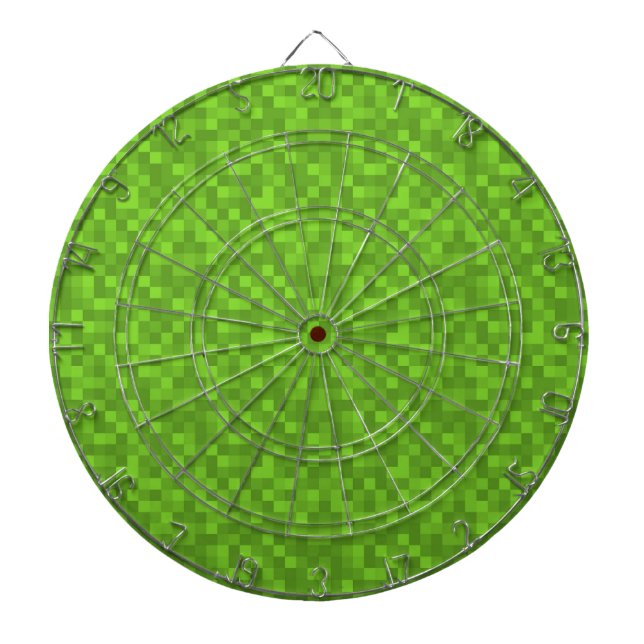 Green Pixel Pattern Retro 8-Bit Gaming Dart Board (Front)