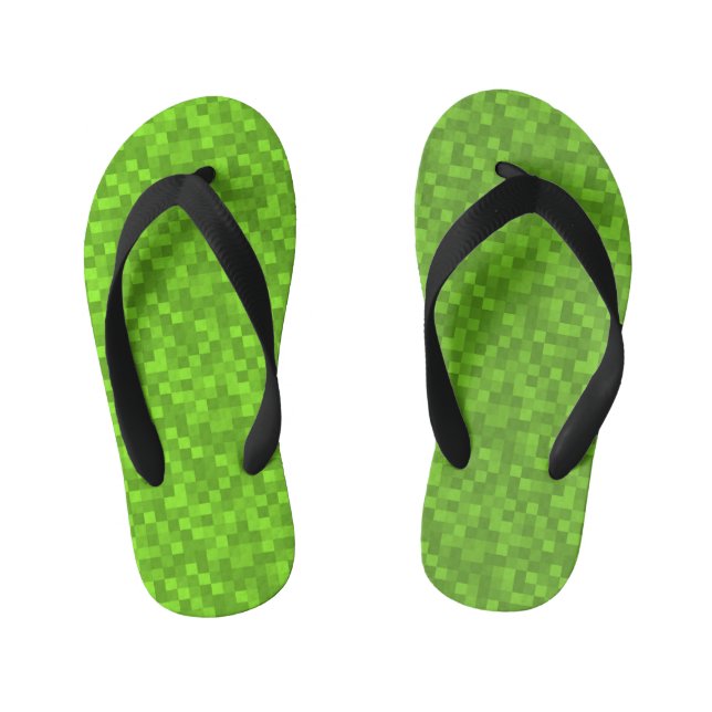 Green Pixel Pattern Retro 8-Bit Gaming Kid's Flip Flops (Footbed)