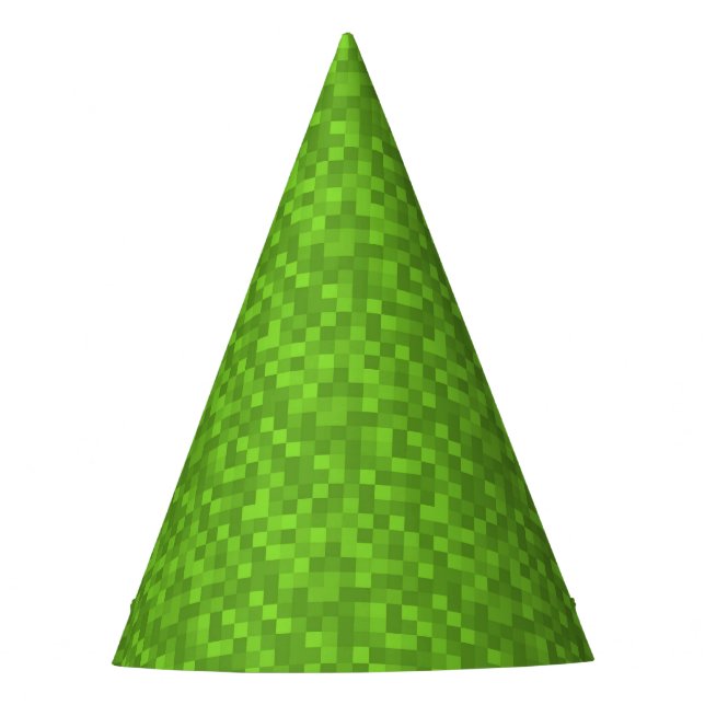 Green Pixel Pattern Retro 8-Bit Gaming Party Hat (Front)