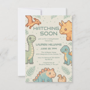 Green Pixelated Dinosaur Baby Shower party boy Invitation