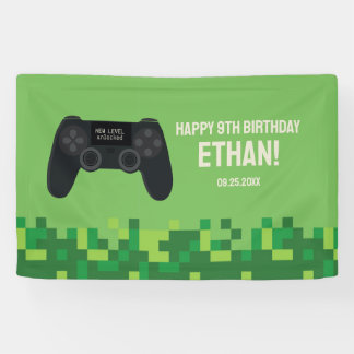 Green Pixelated Gamer Birthday Banner