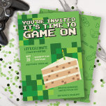Green Pixelated Gamer Cake Kids Birthday Invitation<br><div class="desc">This modern and cool boys birthday invitation design features a gaming design with pixelated features and a pixelated piece of cake on a green background. Can be personalized with the birthday kids name, age and other details necessary for your party. Set as an 9th birthday invite, but easy to edit....</div>