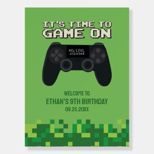 Green Pixelated Gamer Welcome Sign