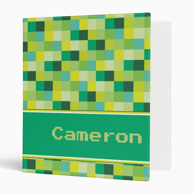 Green Pixelated Pattern Personalized Binder (Front/Inside)