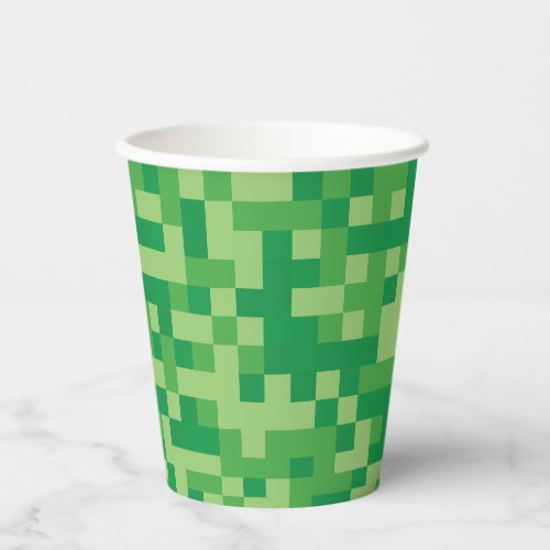 Green Pixelated Video Game Birthday Party Paper Cups