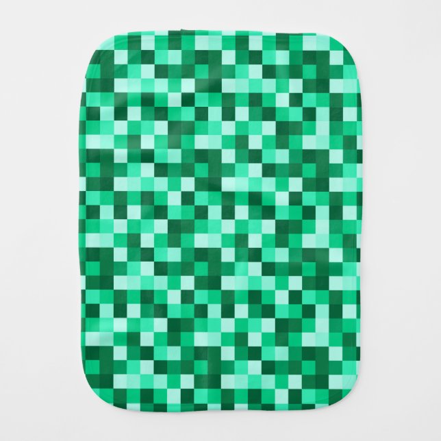 Green Pixels Minecraft Inspired Pattern Burp Cloth (Front)