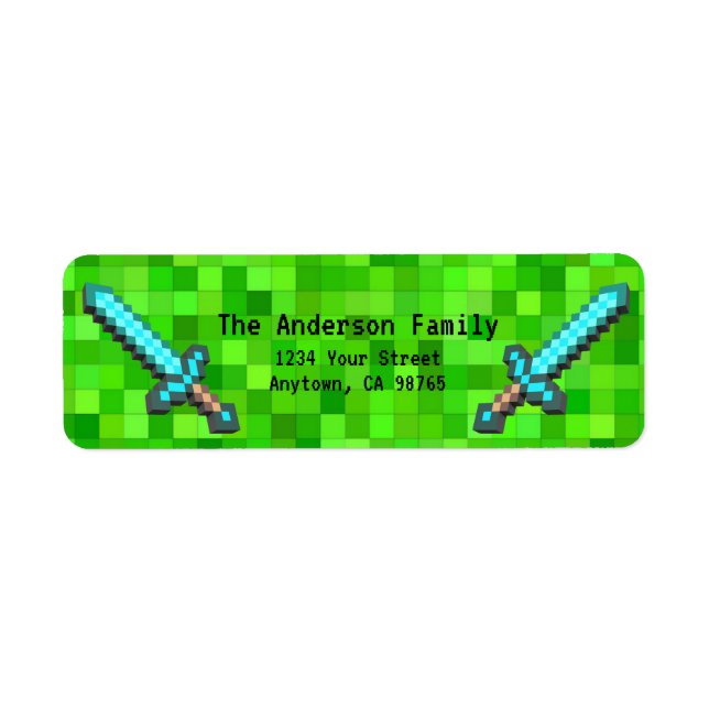 Green Pixels Mining Blocks Gamer Custom Address Label (Front)