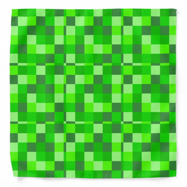 Green Pixels Mosaic Funny Checkered Plaid Pattern Bandana (Front)