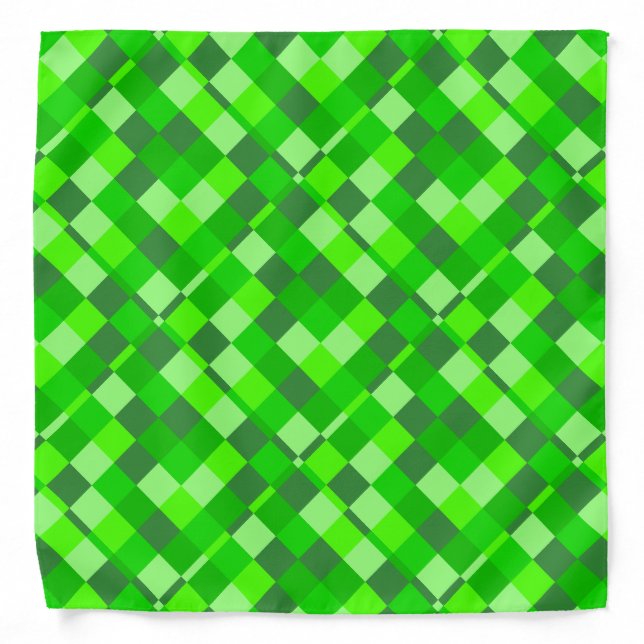 Green Pixels Mosaic Funny Checkered Plaid Pattern Bandana (Front)