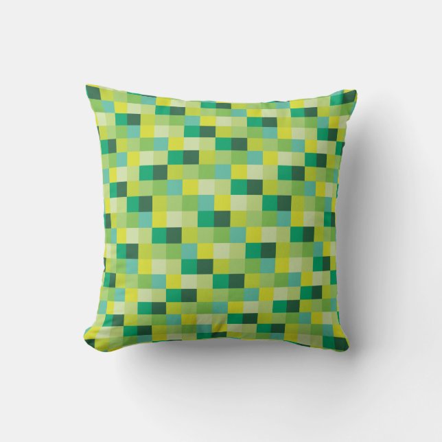 Green Pixels | Pixelated Pattern | Gamer Throw Pillow (Front)