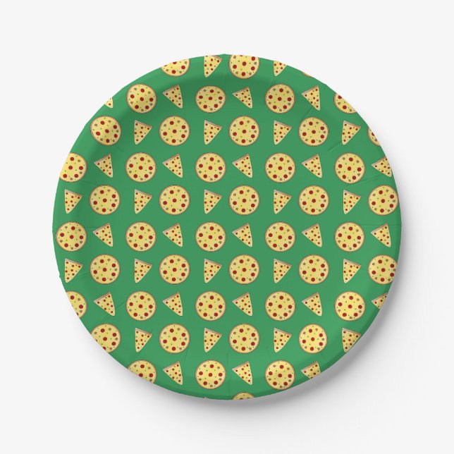 Green pizza pattern paper plates (Front)