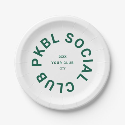 Green PKBL Social Club Crest Pickleball Paper Plates